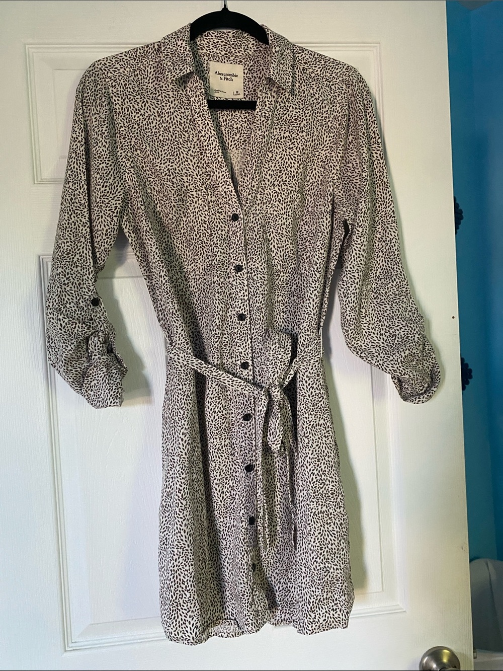Abercrombie & Fitch Button-Front Shirt Dress brown/white size M excellent cond!